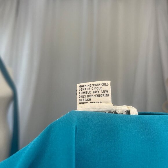 Vintage 80s 90s Hana Sung Belted Midi Dress Blue Long Sleeve Size MED Designer - Picture 6 of 8